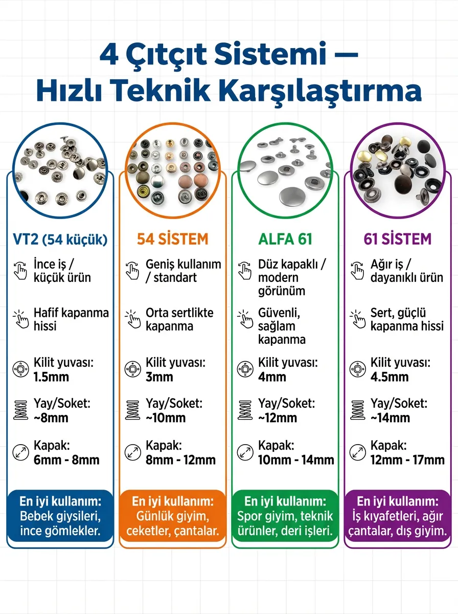 4 çıtçıt sistemi hızlı teknik karşılaştırma: VT2, 54 sistem, Alfa 61, 61 sistem